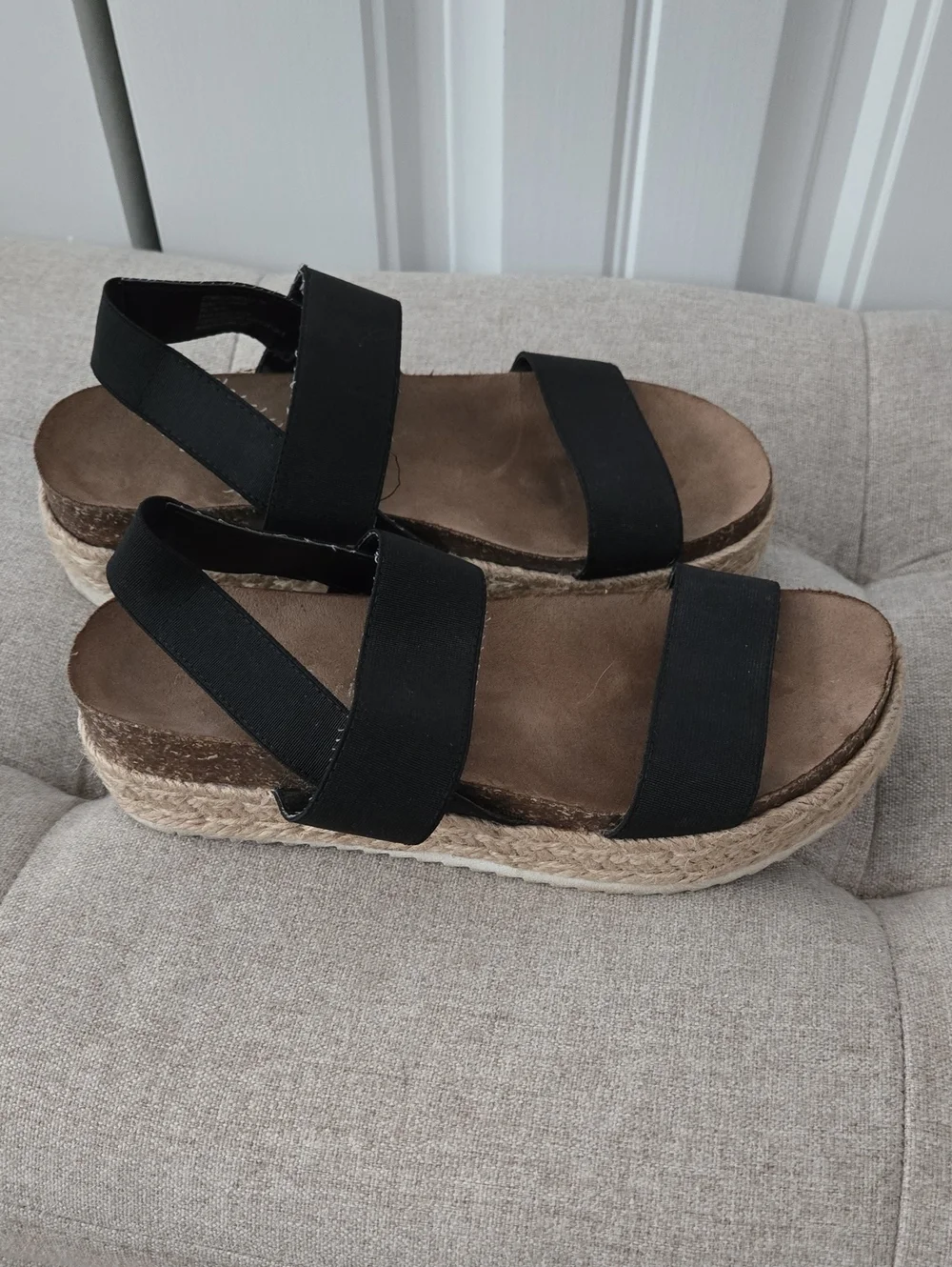 Women’s Black Espadrille Platform Sandals with Elastic Straps